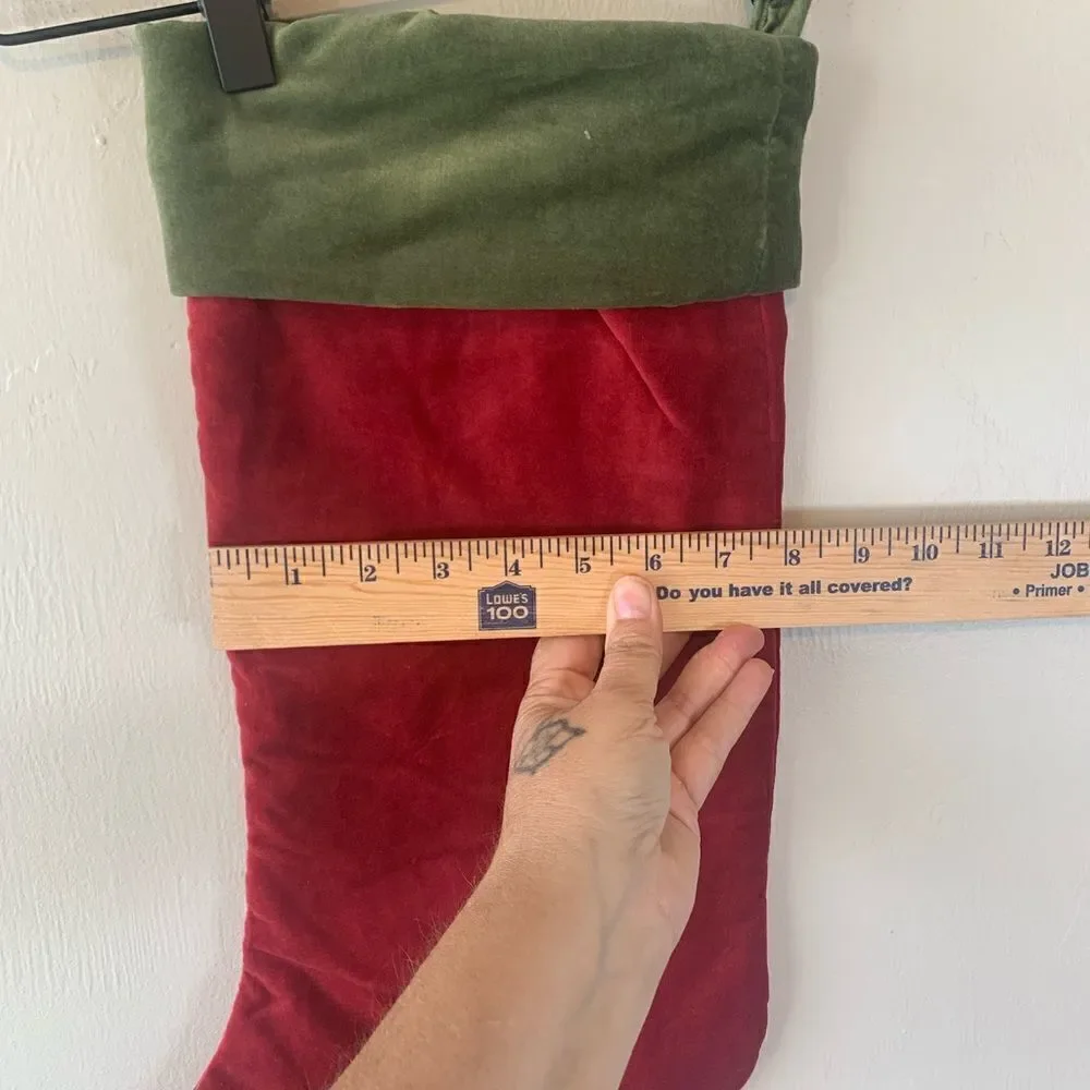 Pottery Barn “Pam” red and green velvet Christmas stocking OS‎